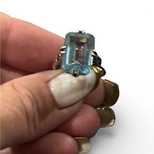 Vintage Sterling Silver Emerald-Cut Blue Topaz Statement Ring